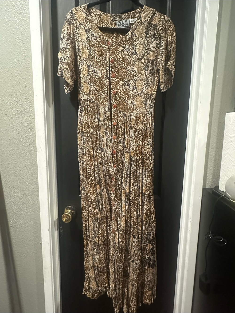 Vintage Casual Maxi Dress in Brown Animal Print